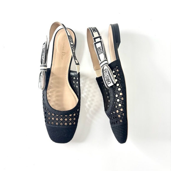 Dior & Moi Cannage Mesh Black Slingback Flats Sandals 41 - Picture 1 of 6